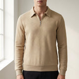 Quarter Zip Textured Knit Sweater with Collar