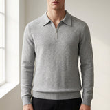 Quarter Zip Textured Knit Sweater with Collar