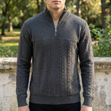 Half-Zip Cable Knit Mock Neck Sweater