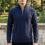 Half-Zip Cable Knit Mock Neck Sweater