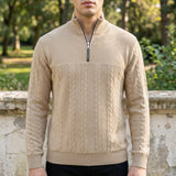 Half-Zip Cable Knit Mock Neck Sweater
