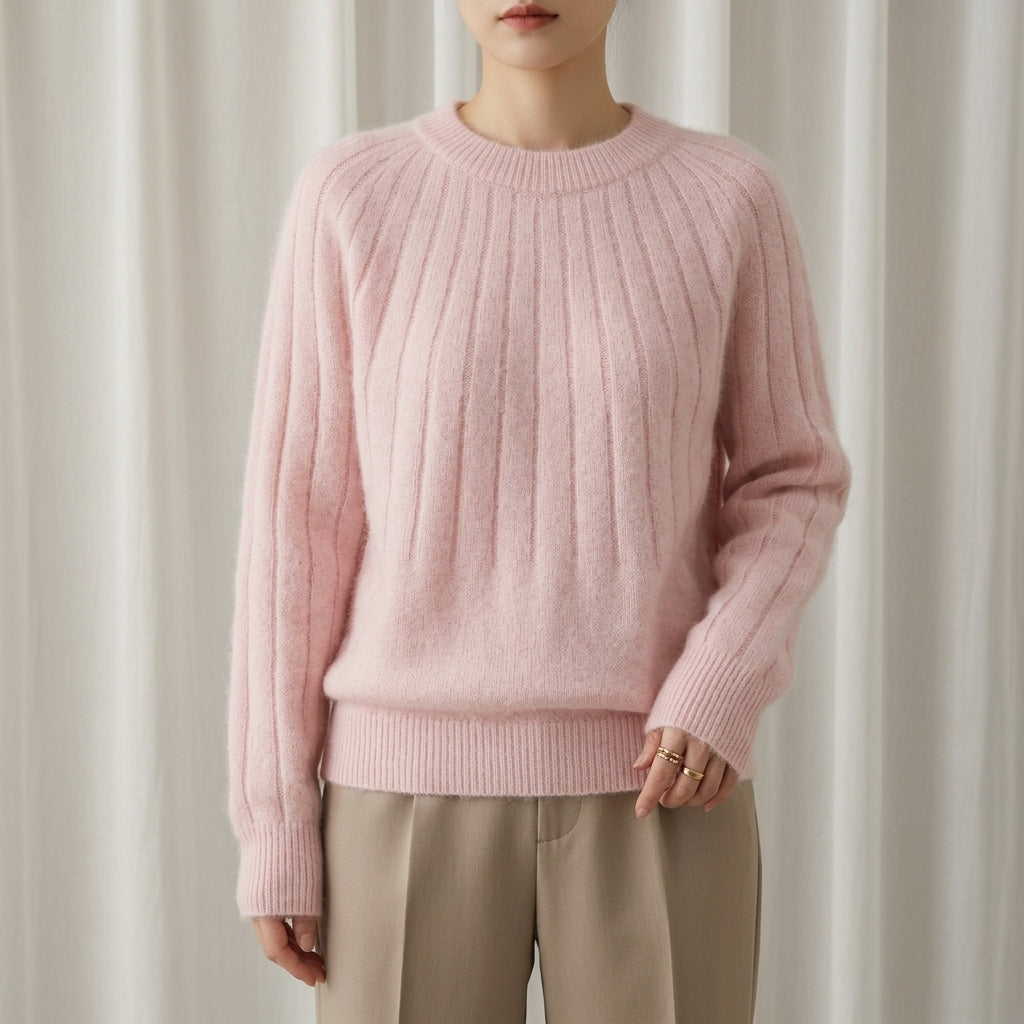 Ribbed Crew Neck Knit Sweater