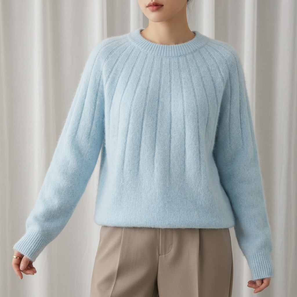 Ribbed Crew Neck Knit Sweater