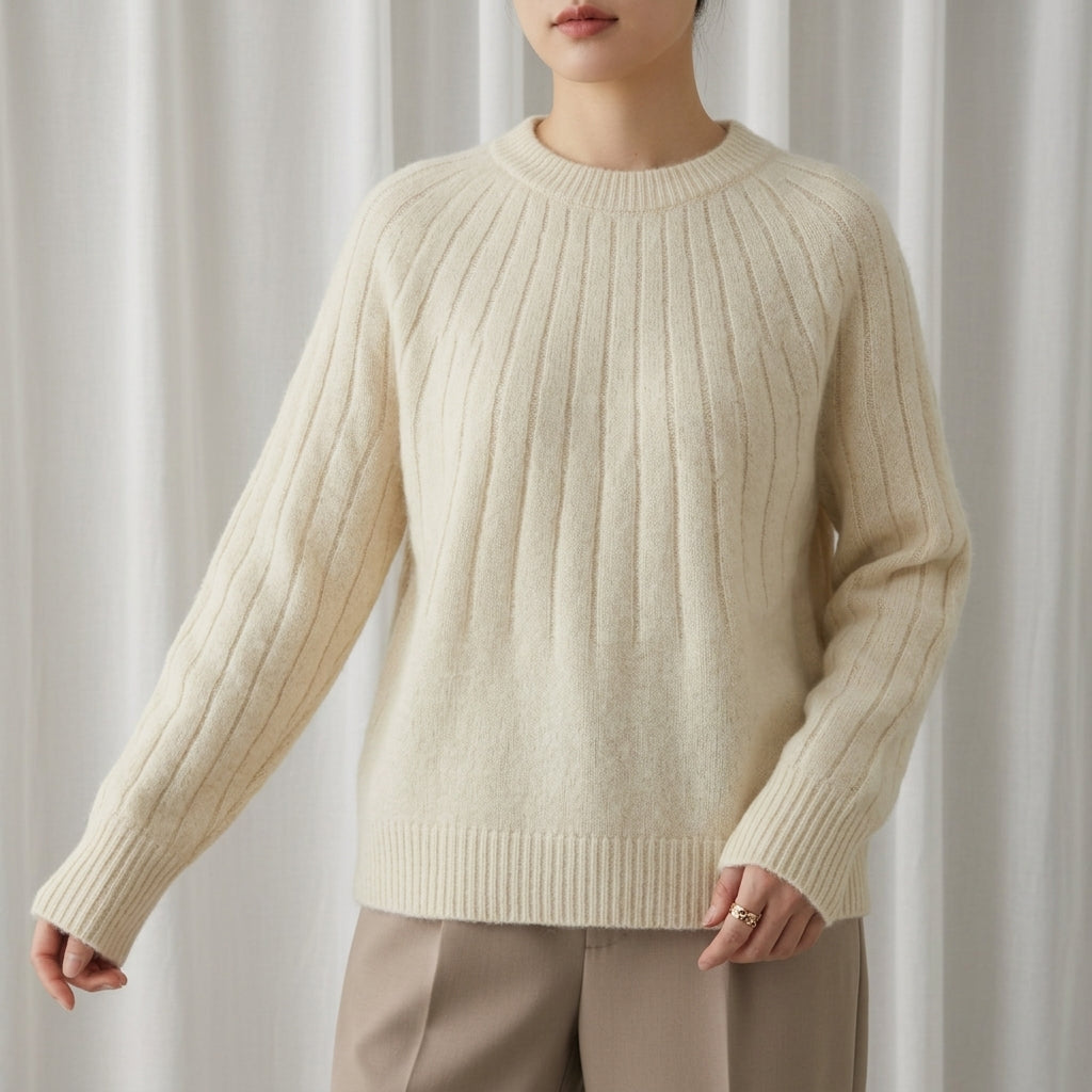 Ribbed Crew Neck Knit Sweater