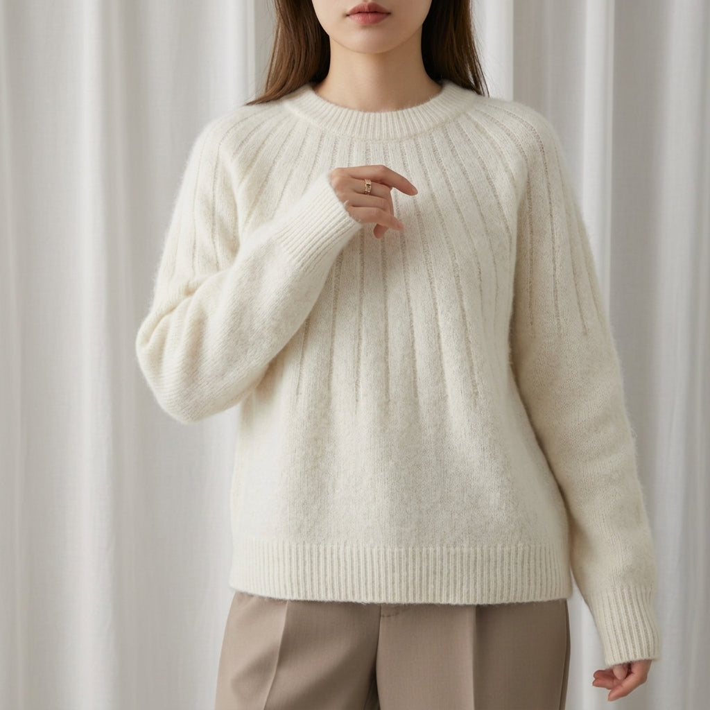 Ribbed Crew Neck Knit Sweater