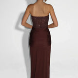 Women's Formal Maxi Dress with Strapless Sweetheart Neckline and Embellished Bodice for Evening Wear