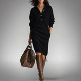 Oversized Knit Polo Midi Dress with High Neck