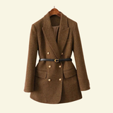 Belted Double-Breasted Blazer with Flap Pockets