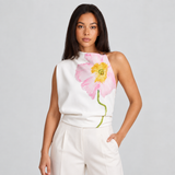 Sleeveless High-Neck Top with Floral Print