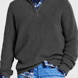 Men's Quarter Zip Knit Sweater with Stand Collar and Ribbed Texture