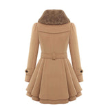 Belted Double-Breasted Coat with Faux Fur Collar