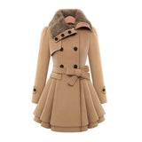 Belted Double-Breasted Coat with Faux Fur Collar