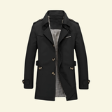 Single-Breasted Trench Coat with Lapel Collar and Button Cuff