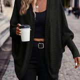 Open-Front Cardigan with Batwing Sleeves and Ribbed Knit