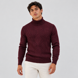 Turtleneck Sweater with Geometric Knit Pattern and Ribbed Trim