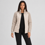 Diamond Quilted Jacket with Cable Knit Sleeves and Zip Front