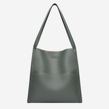 Leather Tote Bag with Shoulder Straps and Front Pocket