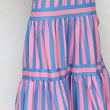 Striped Tiered Maxi Dress with Spaghetti Straps and Square Neck