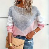 Color Block Knit Sweater with Boat Neck