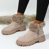 Faux Fur Platform Ankle Boots with Side Zip