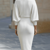 Bodycon Midi Dress with Cowl Neck and Batwing Sleeve