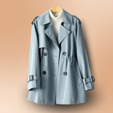 Double-Breasted Trench Coat with Drawstring Waist
