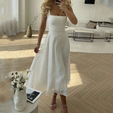 Flared Midi Dress with Square Neck and Wide Straps