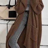 Long Chunky Knit Cardigan with Open Front and Side Pockets