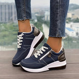 Wedge Lace-Up Sneakers with Side Zipper