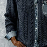Button-Down Sweater with Denim Collar