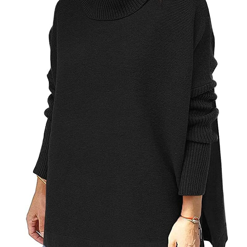 Oversized Turtleneck Sweater with Split Hem