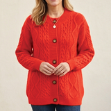 Oversized Cable Knit Cardigan with Button Front and Patch Pockets