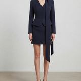 Mini Skirt Set with Pinstripe Blazer and Scarf Neck