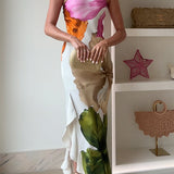 Floral Draped Maxi Dress with One-Shoulder Neckline and Ruffle Hem