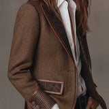 Tweed Blazer with Contrast Trim and Button Front