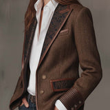 Tweed Blazer with Contrast Trim and Button Front