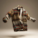Oversized Geometric Print Shirt Jacket with Button Front and Chest Pocket