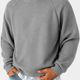 Men's Knit Sweater with Round Neck and Raglan Sleeves