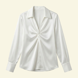 Satin Blouse with Twist Front and Collared Neckline