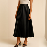 High-Waisted A-Line Pleated Midi Skirt