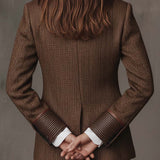 Tweed Blazer with Contrast Trim and Button Front