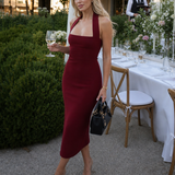 Bodycon Halter Midi Dress with Square Neck