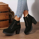Women's Ankle Boots with Block Heel and Lace-Up Front for Everyday Wear