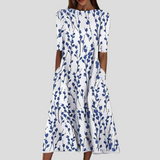 A-Line Floral Print Midi Dress with Pockets