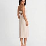 Satin Slip Midi Dress with Cowl Neck and Spaghetti Straps