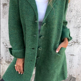 Women's Long Cardigan with Notched Lapels and Button Front for Everyday Wear