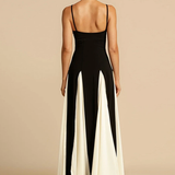 Two-Tone Flared Maxi Dress with Sweetheart Neckline