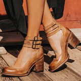 Colette | Vintage Leather Ankle Block Sandals Women Summer