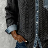 Button-Down Sweater with Denim Collar