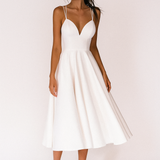 Sweetheart Midi Dress with Flared Skirt and Spaghetti Straps